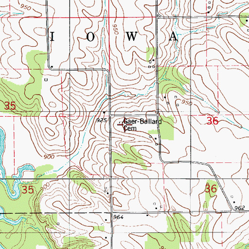 Topographic Map of Gaer Ballard Cemetery, IA