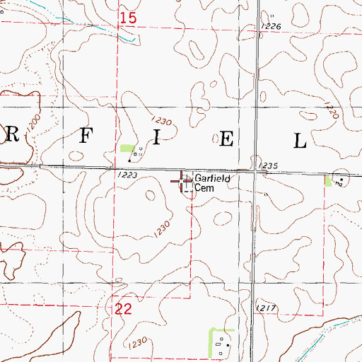 Topographic Map of Garfield Cemetery, IA