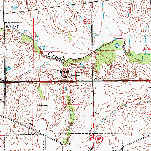 Topographic Map of Garrett Cemetery, IA
