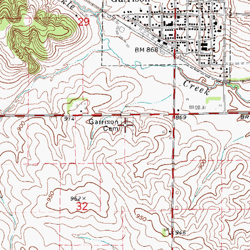 Topographic Map of Garrison Cemetery, IA