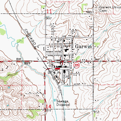 Topographic Map of Garwin, IA
