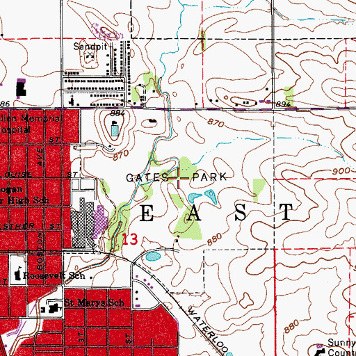 Topographic Map of Gates Park, IA
