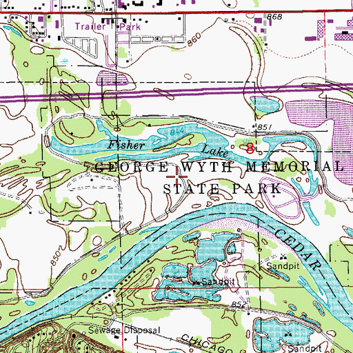 Topographic Map of George Wyth Memorial State Park, IA
