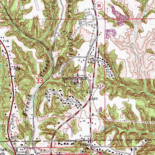 Topographic Map of Gethsemans Cemetery, IA