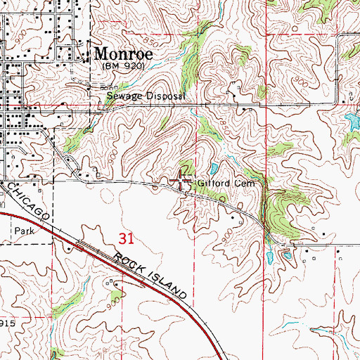 Topographic Map of Gifford Cemetery, IA