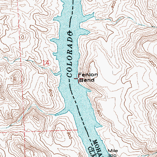 Topographic Map of Fenlon Bend, AZ