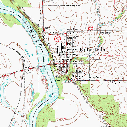 Topographic Map of Gilbertville, IA