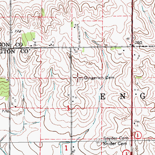 Topographic Map of Gingerich Cemetery, IA