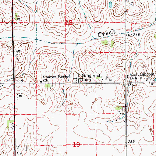 Topographic Map of Gingerich Cemetery, IA