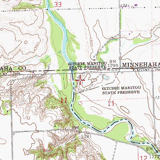 Topographic Map of Gitchie Manitou State Preserve, IA