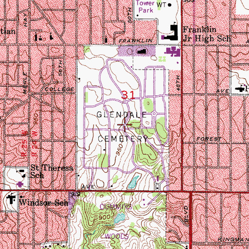 Topographic Map of Glendale Cemetery, IA