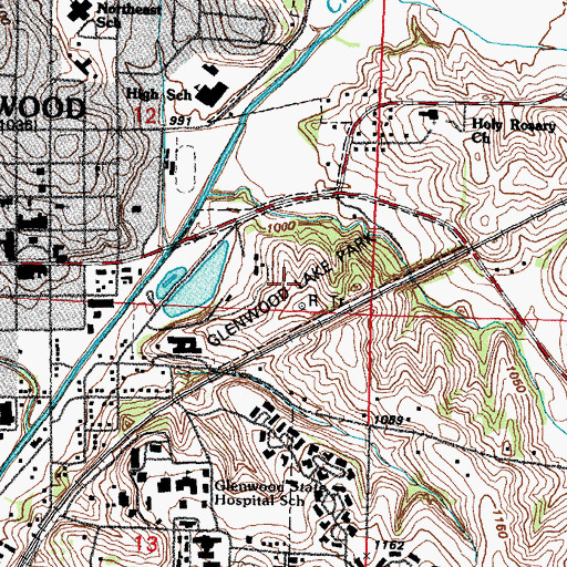 Topographic Map of Glenwood Lake Park, IA