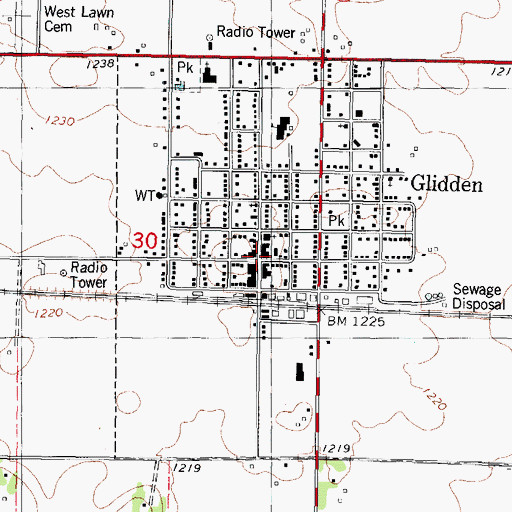 Topographic Map of Glidden, IA