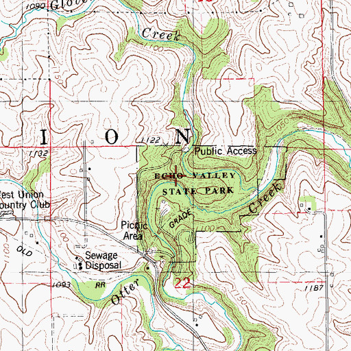 Topographic Map of Glover Creek, IA