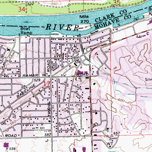 Topographic Map of KFLG-AM (Bullhead City), AZ