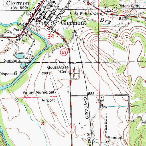 Topographic Map of Gods Acres Cemetery, IA