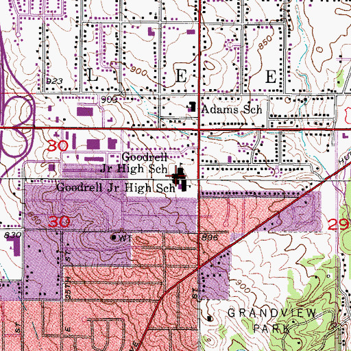 Topographic Map of Goodrell Middle School, IA