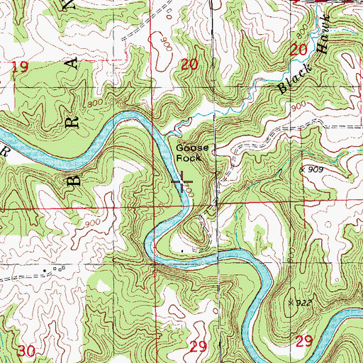 Topographic Map of Goose Rock, IA