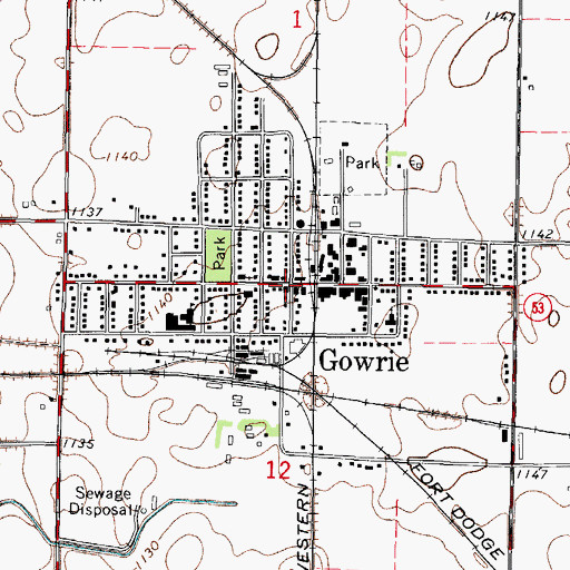 Topographic Map of Gowrie, IA