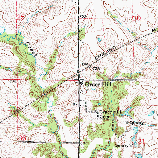 Topographic Map of Grace Hill, IA