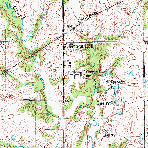 Topographic Map of Grace Hill Cemetery, IA