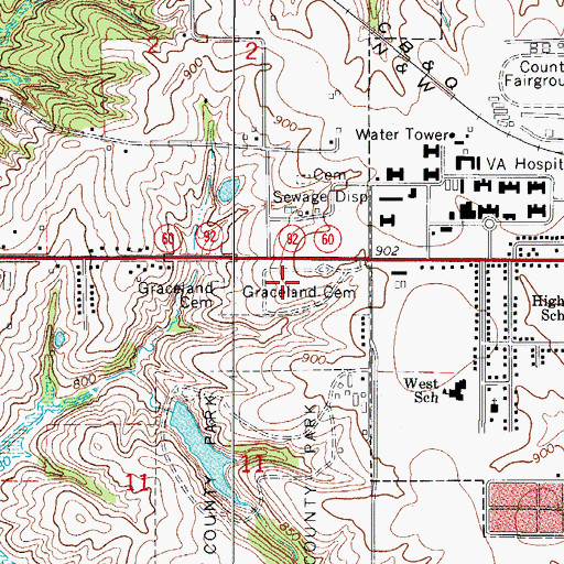 Topographic Map of Graceland Cemetery, IA