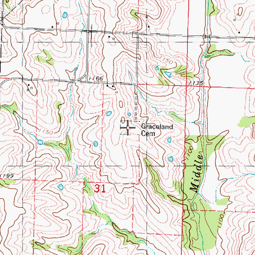 Topographic Map of Graceland Cemetery, IA