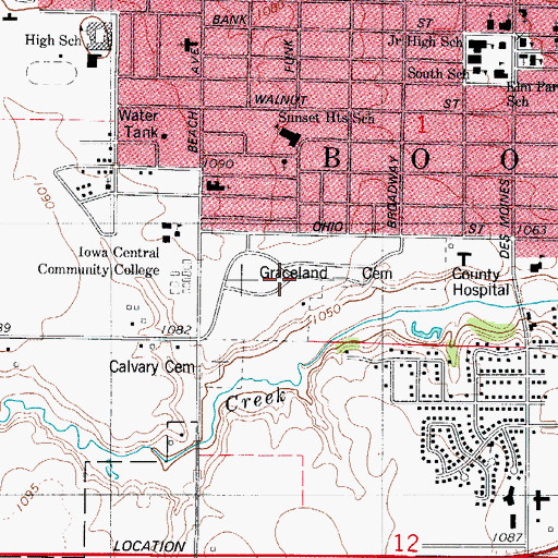 Topographic Map of Graceland Cemetery, IA