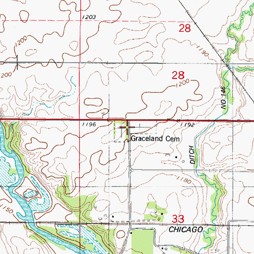Topographic Map of Graceland Cemetery, IA