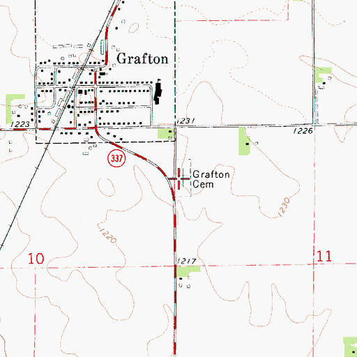 Topographic Map of Grafton Cemetery, IA