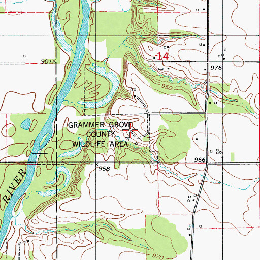 Topographic Map of Grammer Grove County Wildlife Area, IA