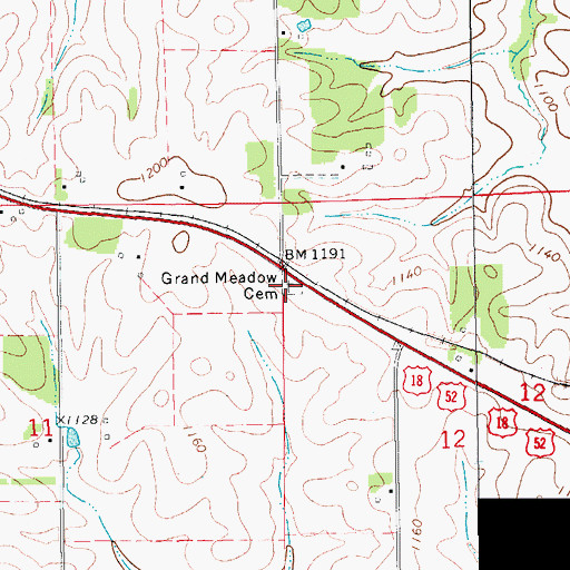 Topographic Map of Grand Meadow Cemetery, IA