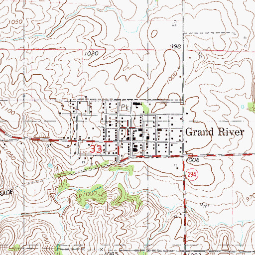 Topographic Map of Grand River, IA
