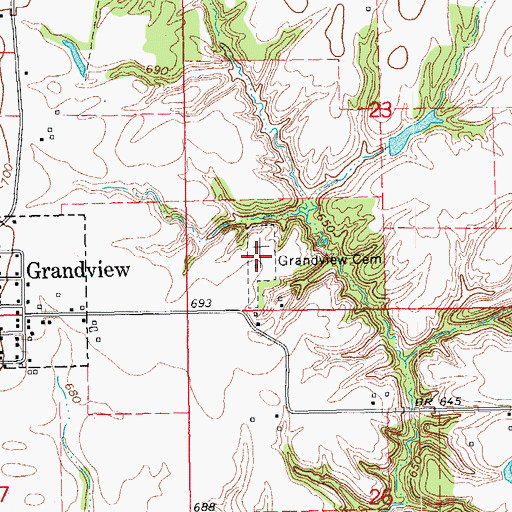 Topographic Map of Grandview Cemetery, IA