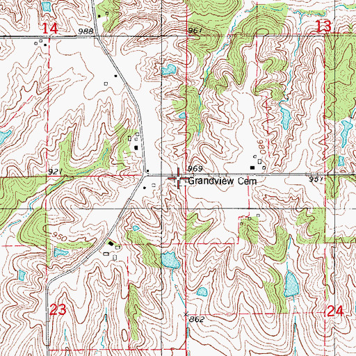 Topographic Map of Grandview Cemetery, IA