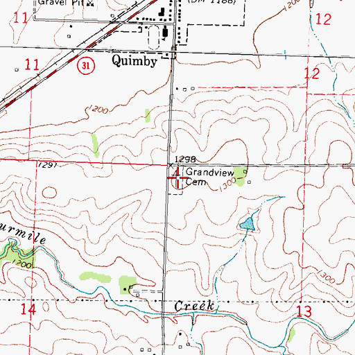 Topographic Map of Grandview Cemetery, IA
