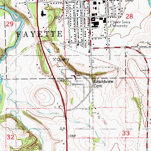 Topographic Map of Grandview Cemetery, IA