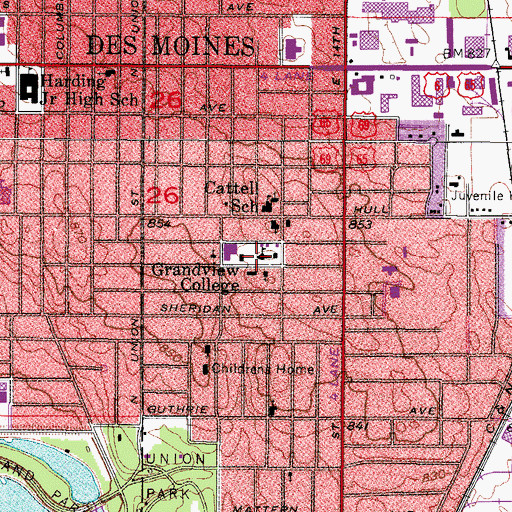Topographic Map of Grand View University, IA