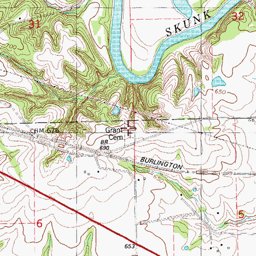 Topographic Map of Grant Cemetery, IA