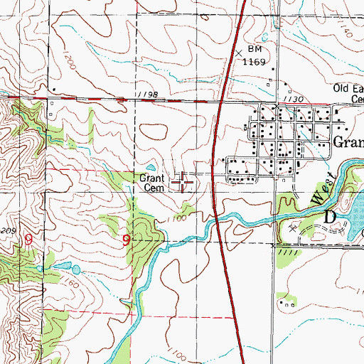 Topographic Map of Grant Cemetery, IA