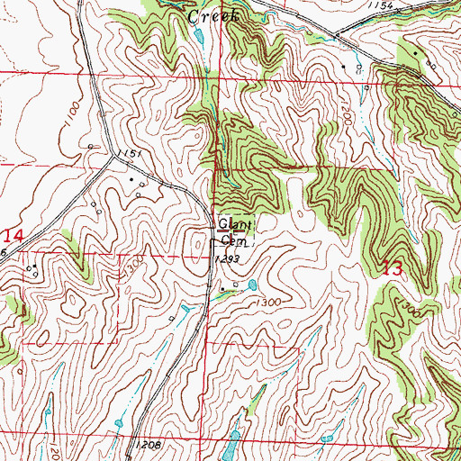 Topographic Map of Grant Cemetery, IA