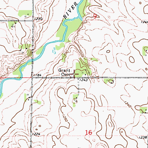 Topographic Map of Grant Cemetery, IA
