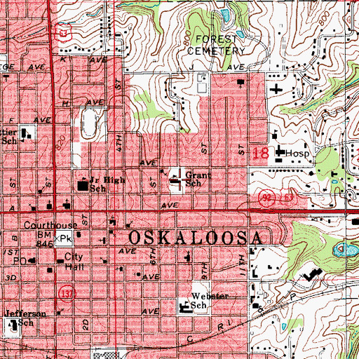 Topographic Map of Grant School, IA