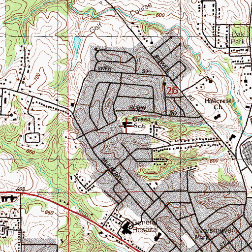 Topographic Map of Grant Elementary School, IA