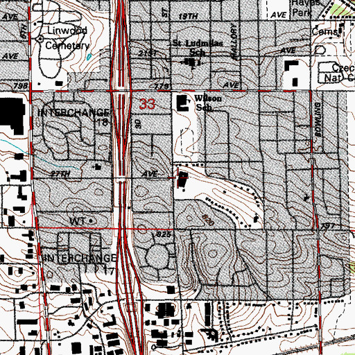 Topographic Map of Grant Elementary School, IA
