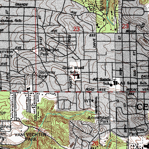Topographic Map of Grant Wood Elementary School, IA