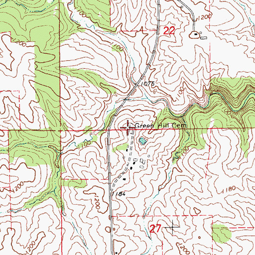 Topographic Map of Green Hill Cemetery, IA