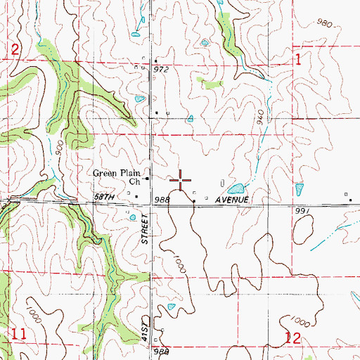 Topographic Map of Green Plain School, IA