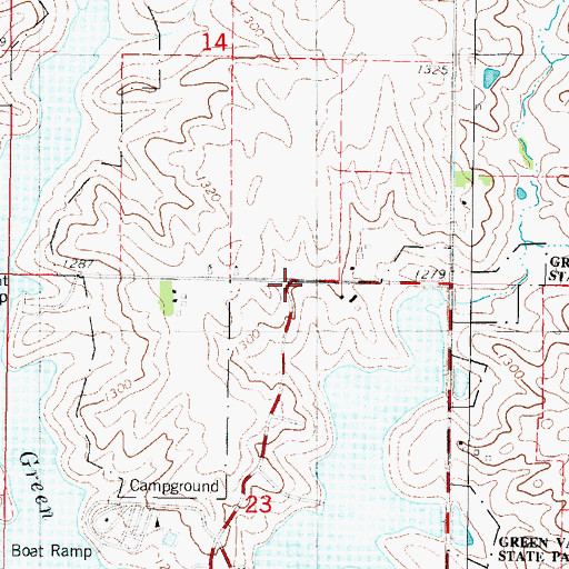Topographic Map of Green Valley State Park, IA