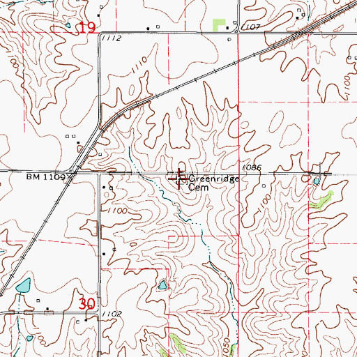Topographic Map of Greenridge Cemetery, IA